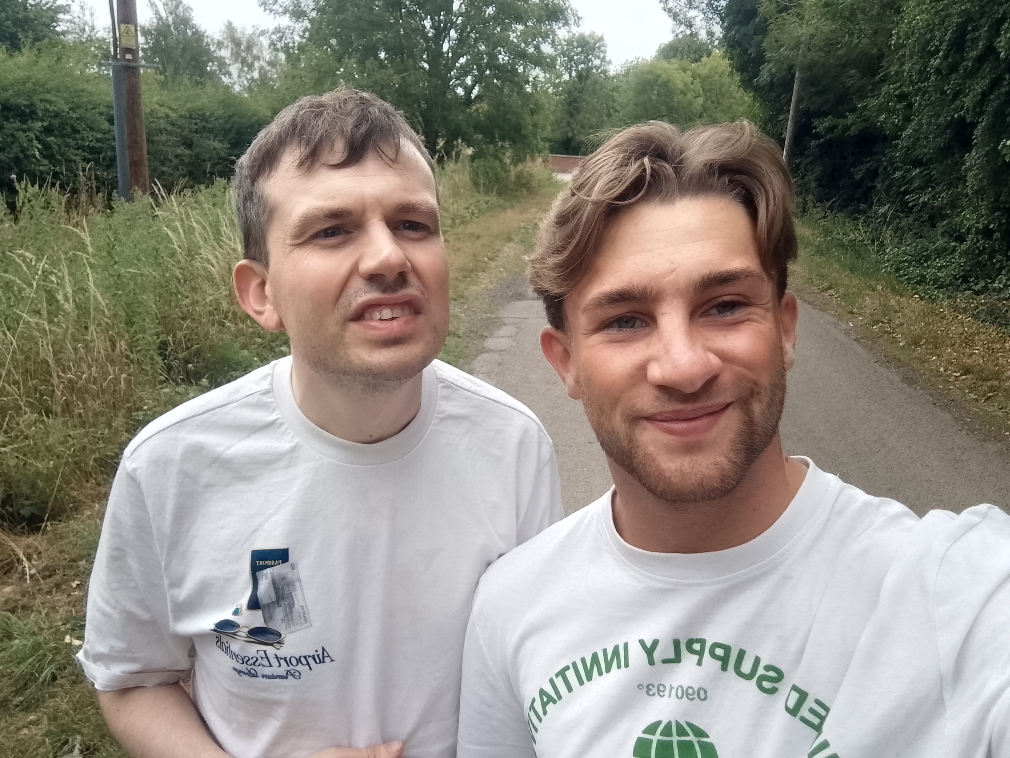 Team members walking together outdoors